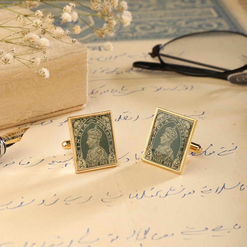 Cufflinks Vintage Stamps  - Square Teal