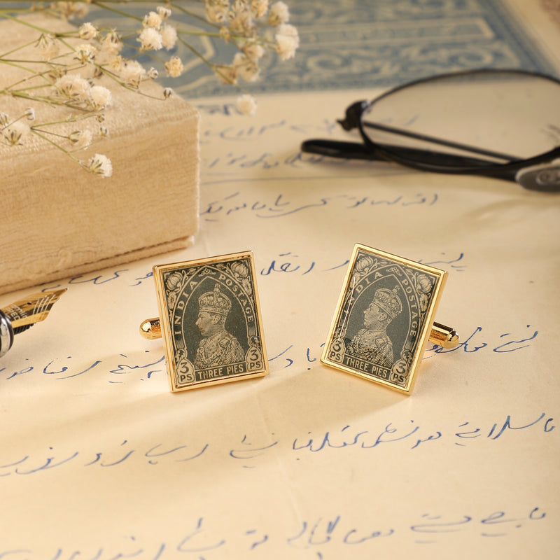 Cufflinks Vintage Stamps  - Square Teal