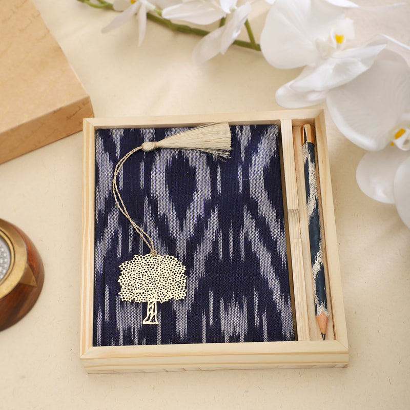 Journal Indigo & Pencil Set - Ikat Design Small