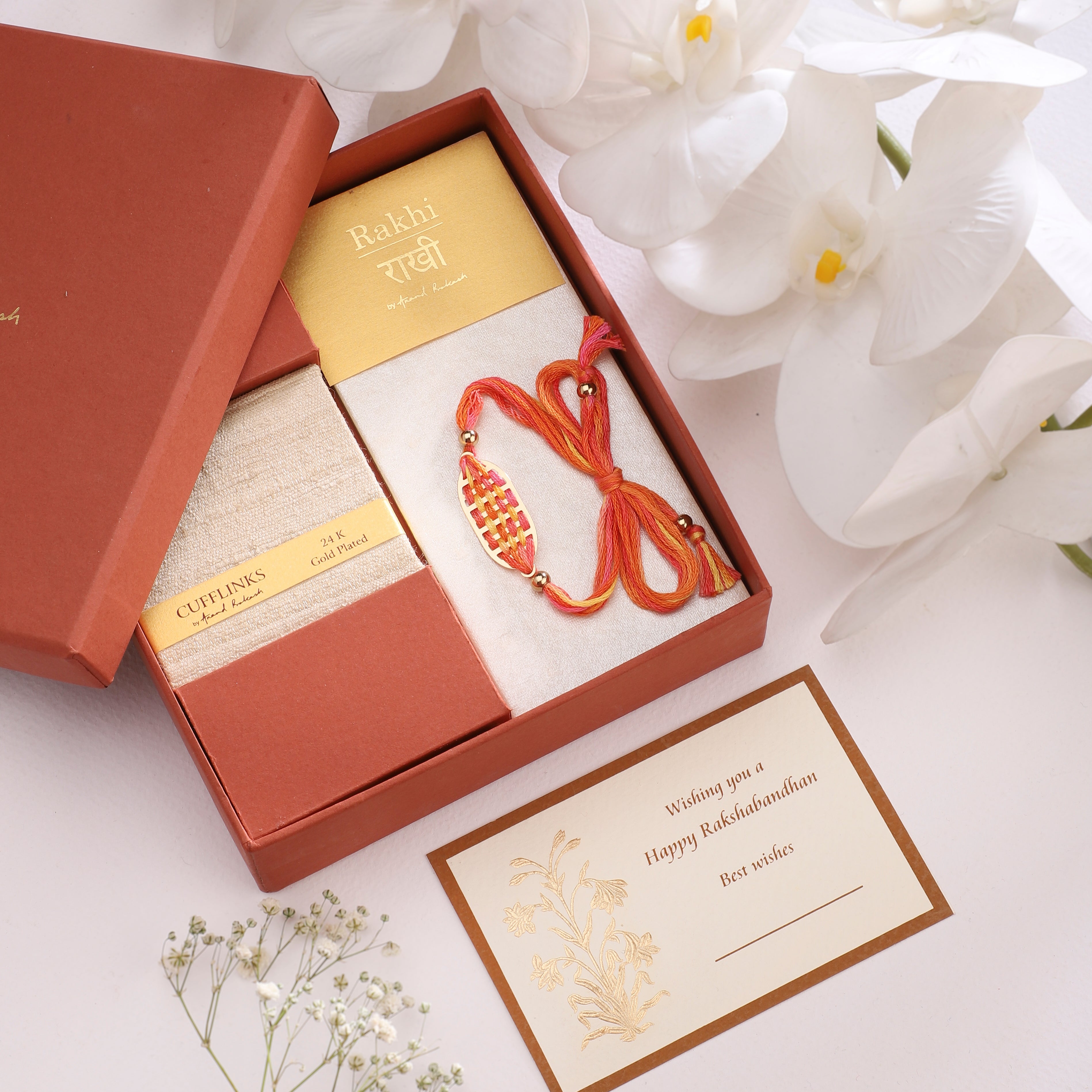 Rakhi Gift Box - Goldplated Cufflinks One Mohur | Anand Prakash