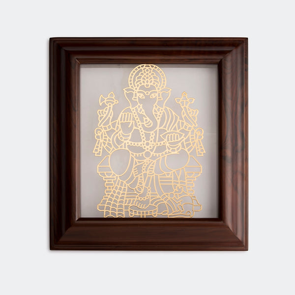 Teak Wood Frame Sri Ganesha Goldplated