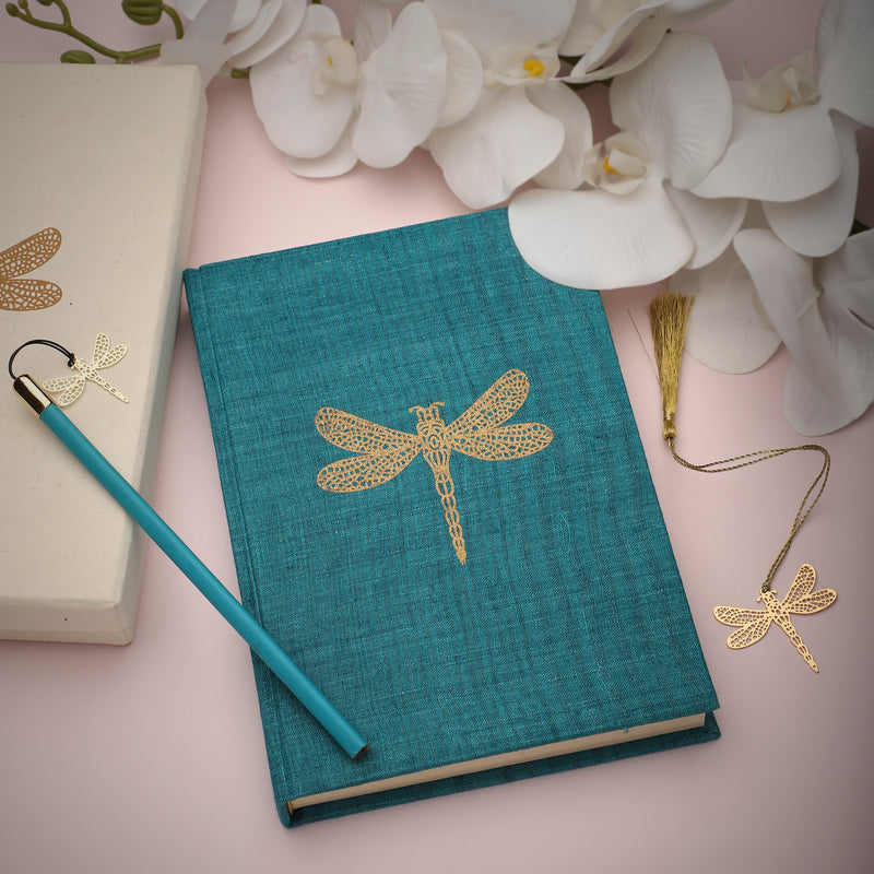 Linen Journal Gift Set - Dragonfly Design