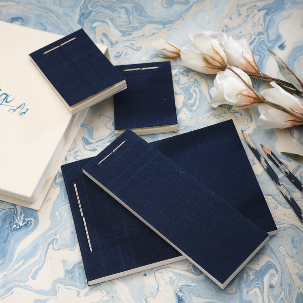 Notepad Gift Set With Textile Cover - Indigo