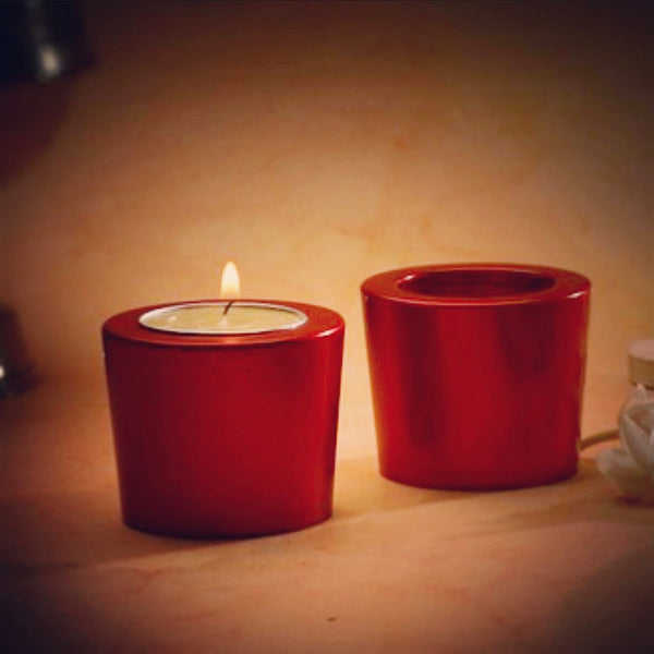Tea Light Holder Set of 2- Aerospace Aluminium Red